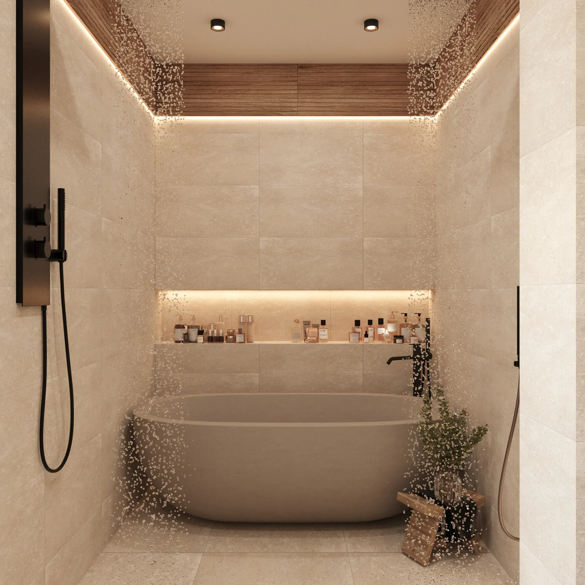 Masterbadkamer met stenen bad — view 1